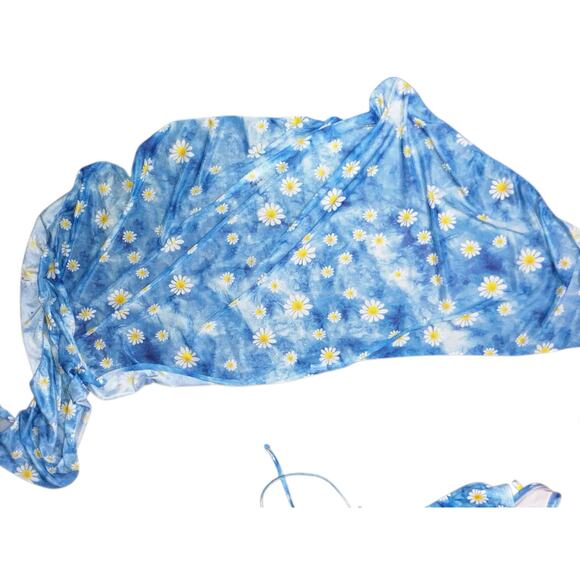 3 piece bikini set daisies blue super cute size large - Picture 4 of 8